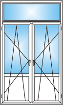 Т-образная балконная дверь с двумя поворотно-откидными створками и глухой верхней частью