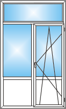 Т-образная балконная дверь с одной поворотно-откидной створкой и глухой верхней частью